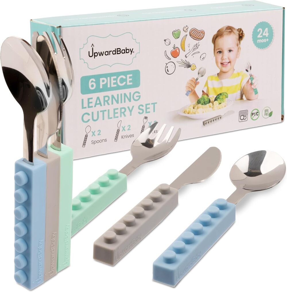 Toddler Silverware Set Interlocking 6 Piece Toddler Spoons&Forks Self-Feeding 2+